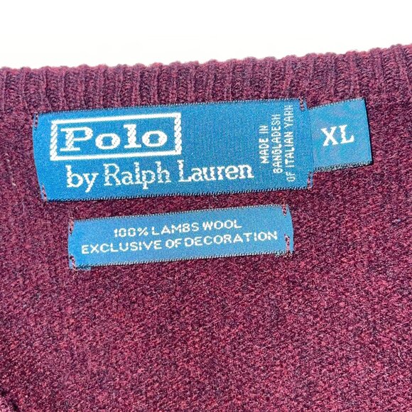 Polo Ralph Lauren Men's Sweater Lambswool Size XL V-Neck Maroon Long Sleeve - Picture 2 of 8